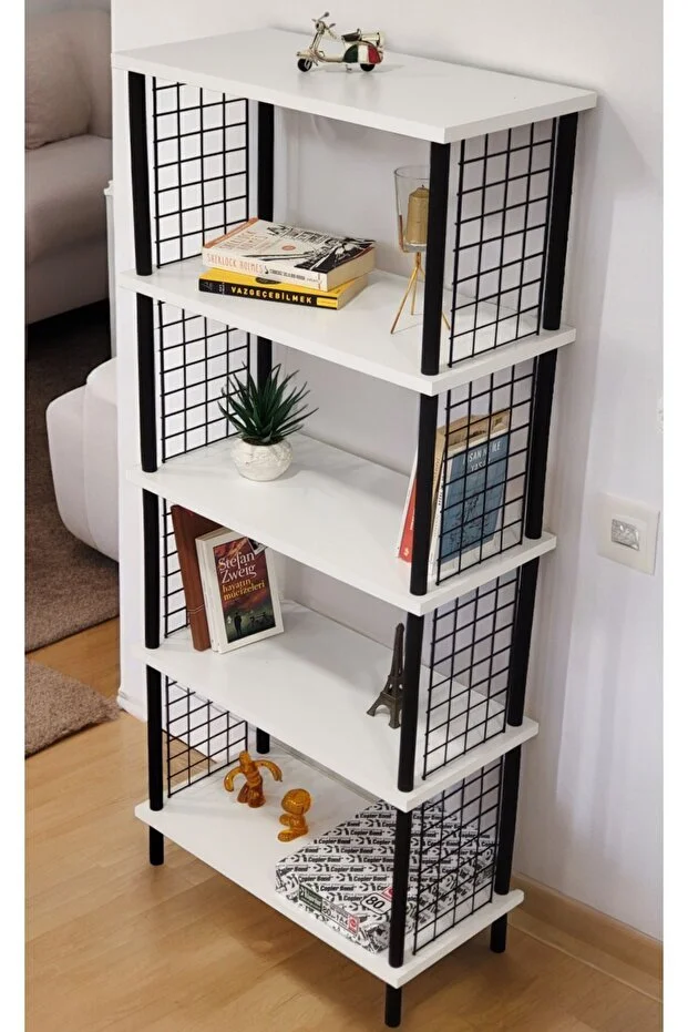 Kitaplık 5 Raflı Geniş Ayakkabılık Banyo Düzenleyici Klasörlük Dekoratif Mutfak Rafı